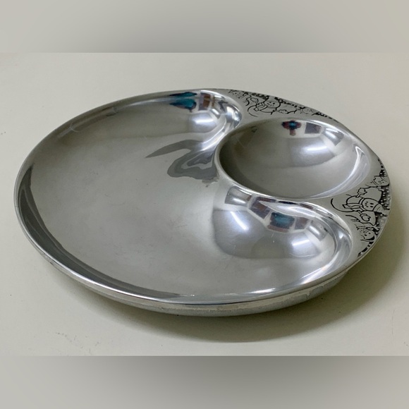 Vintage Wilton Armetale Snowman Solid Pewter Chip & Dip Tray Plate Snack Platter - Picture 2 of 16